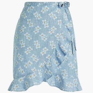 J Crew Floral Print Faux Wrap Skirt Elastic Waist Ruffle Hem Size Medium